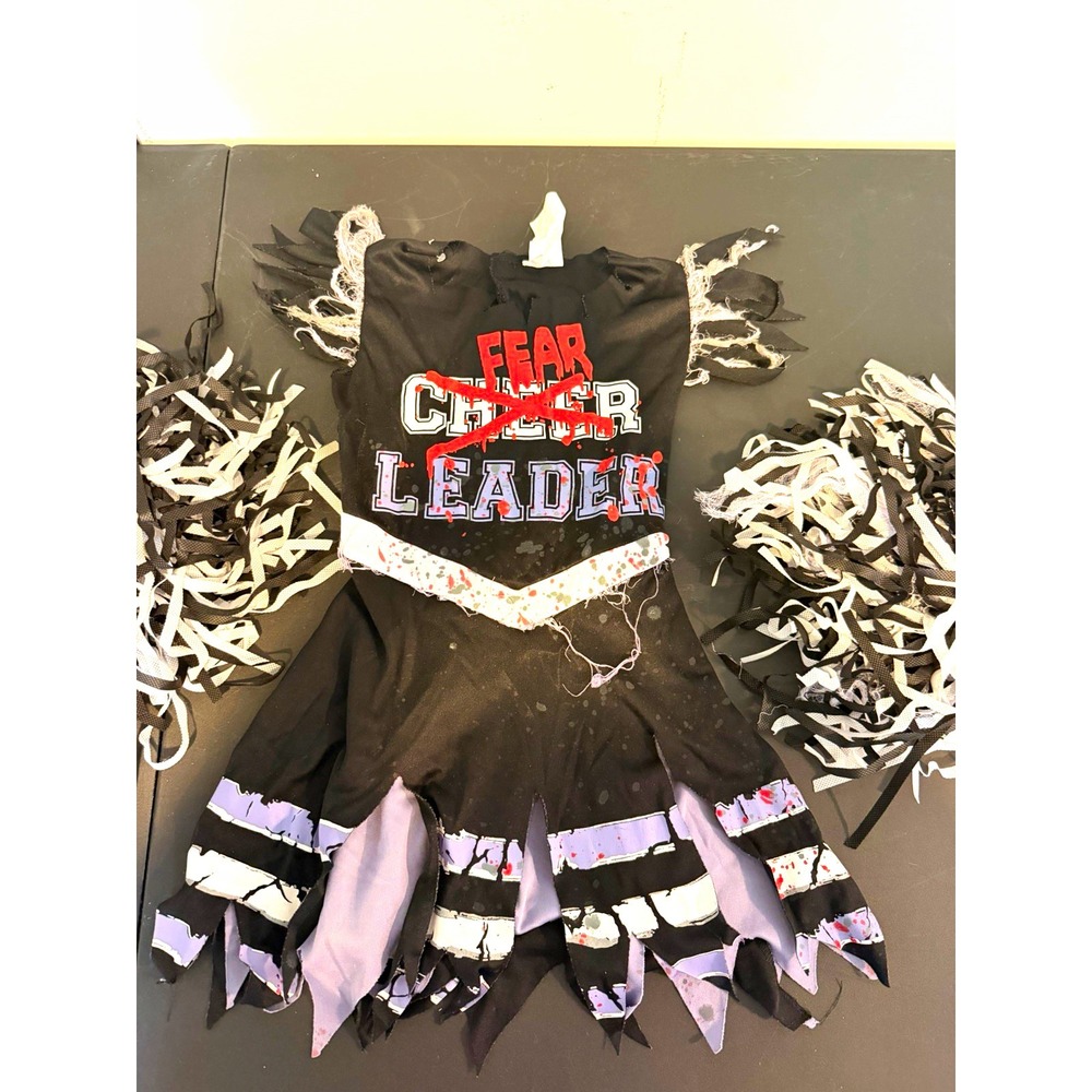 Girls Fear Cheer Leader Fringed Dress Costume - Black White Purple